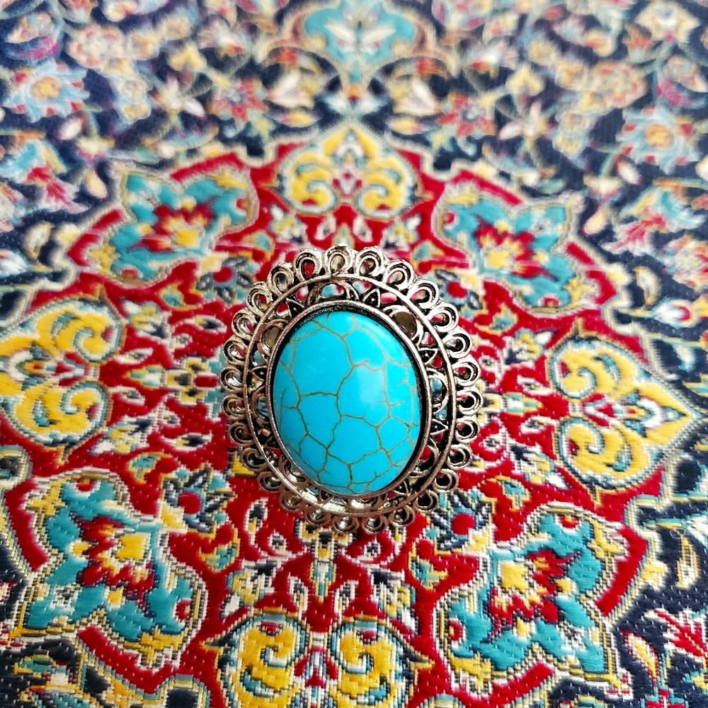 Faux torquise silver oval ring